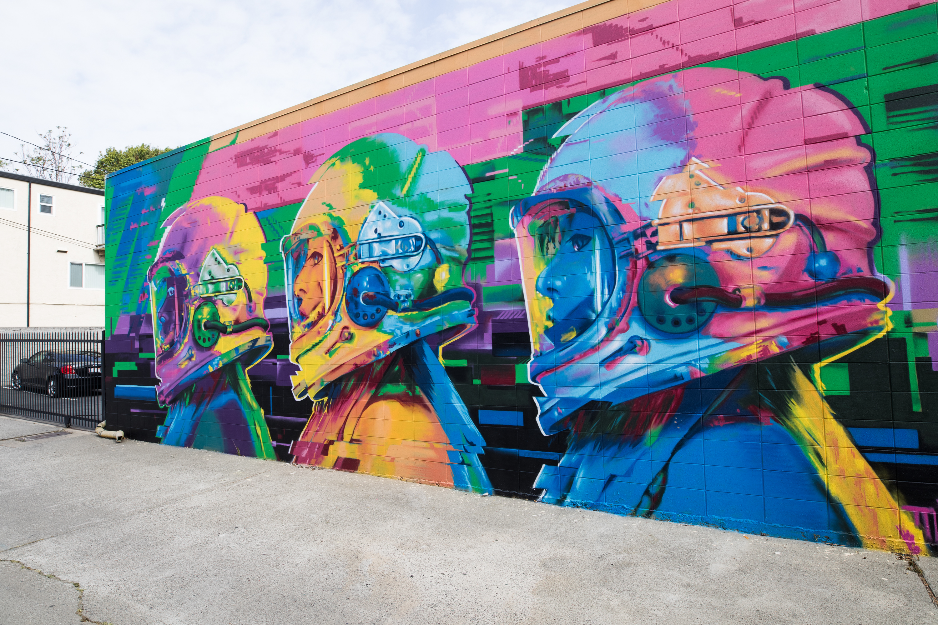Interior space featuring distinctive mural artwork
